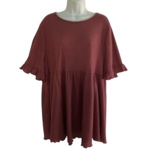 Shein Curve Waffle Knit Dark Mauve Top Plus Size Women’s Top 3XL